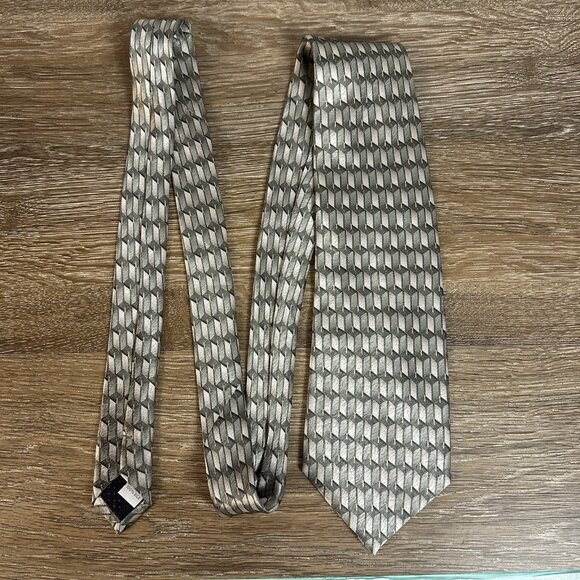 Pierre Cardin Green and Brown Geometric 100% Silk Neck Tie 59" Long 4" Wide - Picture 1 of 5